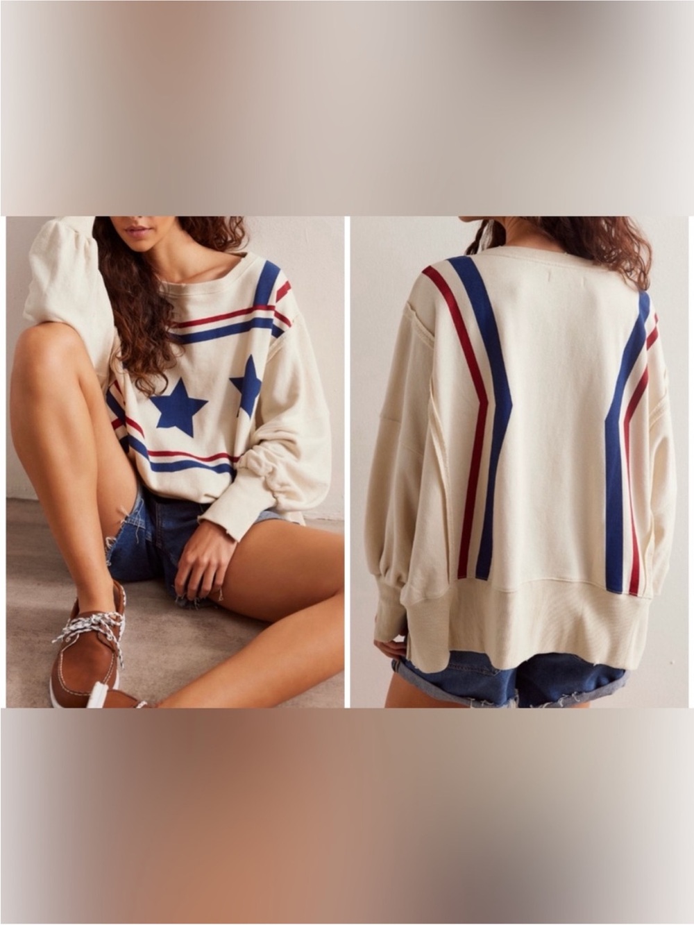 NWOT Free People We The Free Graphic Camden Sweatshirt - stars stripes - XS